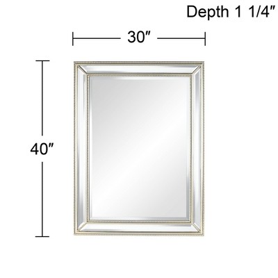 Elegant Beaded Silver Rectangular Wall Mirror with Beveled Glass