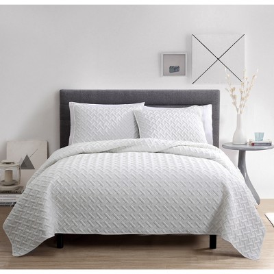 Nina White King Microfiber Reversible Quilt Set