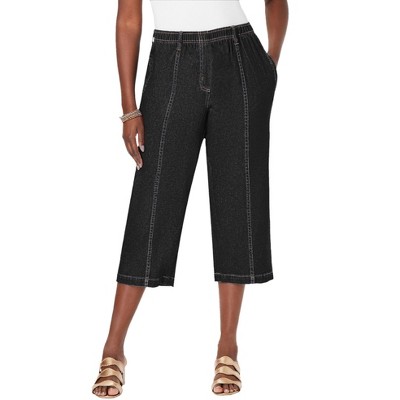 Roaman's Women's Plus Size Kate Straight-leg Capri, 26 W - Black Denim :  Target