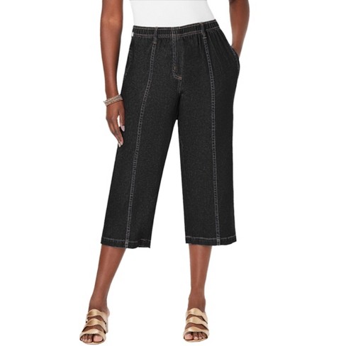 Roaman's Women's Plus Size Kate Straight-leg Capri, 18 W - Black Denim :  Target