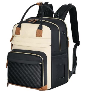 Itopfox Expandable Large Diaper Backpack for Twins, Travel Baby Bag with Changing Pad, Insulated Pockets, 25-37L Capacity, Apricot Black - 1 of 4