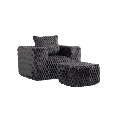 HomeRoots 42" Charcoal Chenille Arm Chair With Ottoman