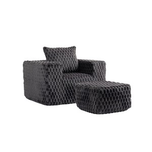 HomeRoots 42" Charcoal Chenille Arm Chair With Ottoman - 1 of 4