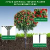 23.6" Artificial Rose Topiary Ball Trees with Ground Spike, UV Resistant Greenery Shrubs with Flowers, Fake Plants with Metal Stakes - 3 of 4