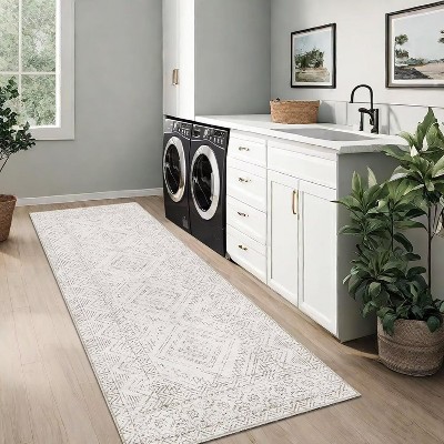 Washable Rugs for Living Room Vintage Geometric Area Rug Farmhouse Non-Slip Low Pile Carpet Home Decor