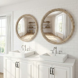 Spassway Decorative Round Wood Mirror with Bead Rustic Farmhouse Circle Mirrors for Wall Decor Living Room Entryway Bathroom Over Sink - 1 of 4