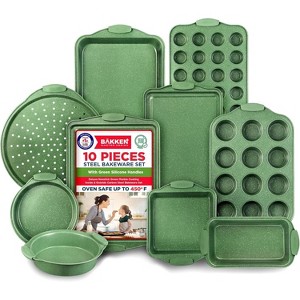 BAKKEN Kitchen Baking Pan Set - Nonstick Green Marble Coating, Carbon Steel Bakeware Sets, Oven Safe (Up To 450° F), Set of 10 - 1 of 4
