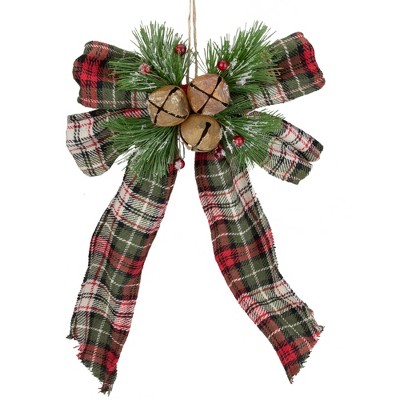 Northlight 12" Red, Green, and Beige Plaid Bow Hanging Christmas Ornament