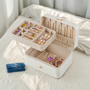 Travel Jewelry Case, Portable 2-Layer Jewelry Box Versatile Earring Storage - 1 of 4