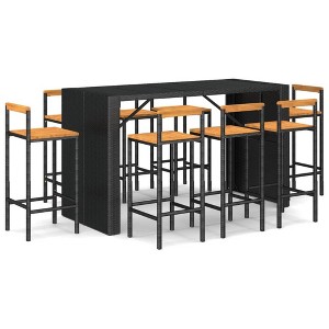 vidaXL Patio Bar Set - 9 Piece Black Poly Rattan and Solid Acacia Wood with Tempered Glass Tabletop - Outdoor Garden Furniture ``` - 1 of 4