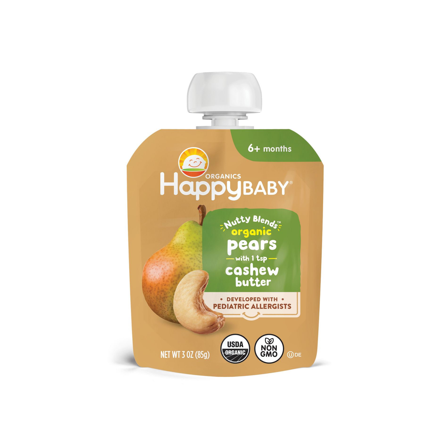 Happy Baby Nutty Blends Organic Pears & Cashew Butter Baby Food Pouch - 3oz