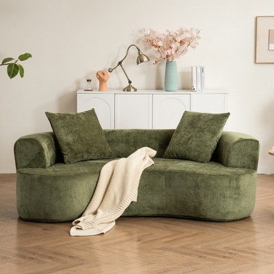 Moon-Shaped Sofa with Deep Seat, Modern Chenille Fabric Sleeper Sofa, Non-Assembly Foam Compression Sofa, Yellow/Green - ModernLuxe