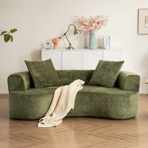 Moon-Shaped Sofa with Deep Seat, Modern Chenille Fabric Sleeper Sofa, Non-Assembly Foam Compression Sofa, Yellow/Green - ModernLuxe - 1 of 4