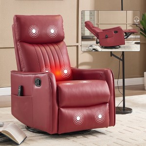 KTMBDW Massage Swivel Rocker Recliner with Heat and Vibration, Soft Manual Rocking Recliner Chair, Comfy Faux Leather Heated Recliner - 1 of 4