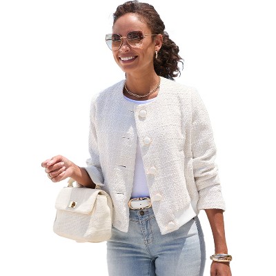 Women's Round Neckline Tweed Jacket - LASCANA