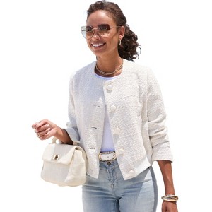Women's Round Neckline Tweed Jacket - LASCANA - 1 of 4