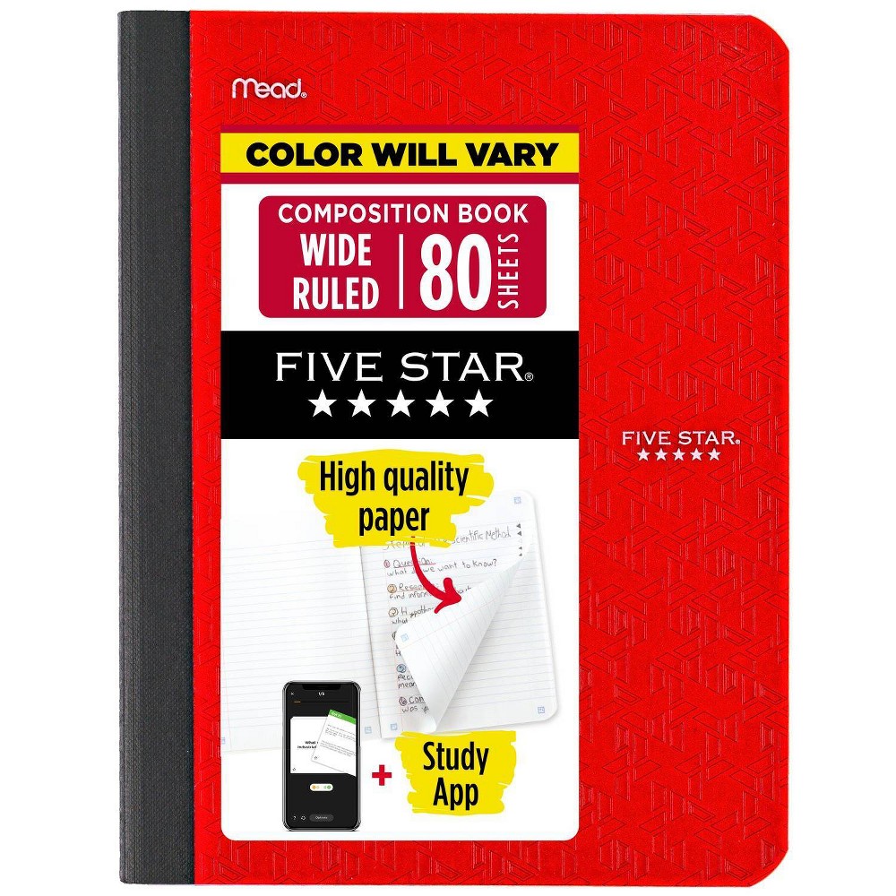 Five Star 80pg Wide Ruled Composition Notebook 9.75"x7.5": Flexible Cover, Acid-Free, Rounded Corners, Adult Stationery