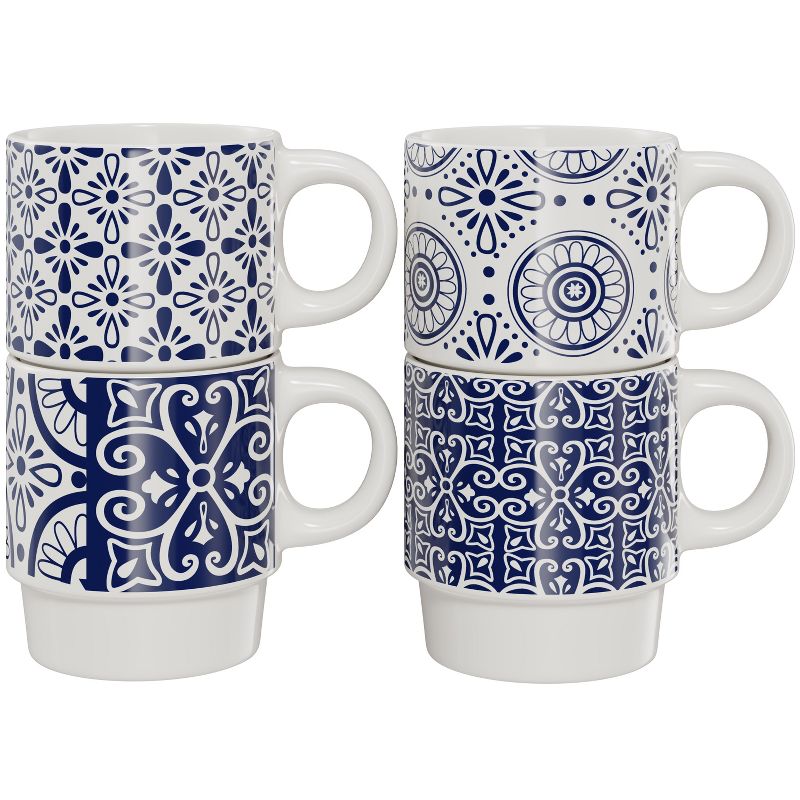 American Atelier Ceramic Blue Mug & Rack Set with (4) 14 Oz Cups & (1) Standing Metal Rack, 4 of 9