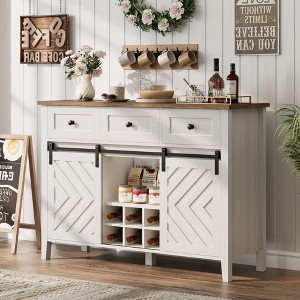Homhougo 47.2'' Farmhouse Buffet Cabinet with Sliding Barn Door, 33.4'' Tall Rustic Sideboard with 3 Drawer, Adjustable Shelf White - 1 of 4