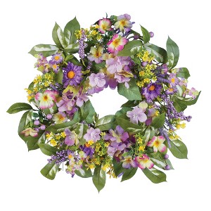 Collections Etc Artificial Purple Floral Garden Hanging Spring Wreath - 1 of 2