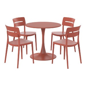 WestinTrends Playa 5-Piece Outdoor Indoor Round Metal Patio Dining Table Set With Stackable Patio Chairs - 1 of 4