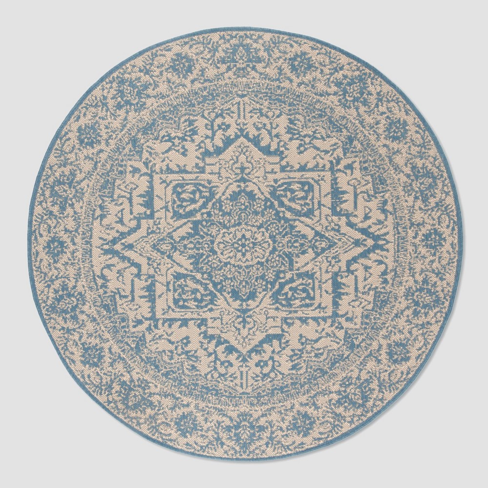 6'7in Round Valene Outdoor Rug Cream/Blue - Safavieh