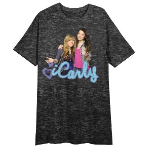 iCarly Sam & Carly Crew Neck Short Sleeve Black Heather Women's Night Shirt - 1 of 2