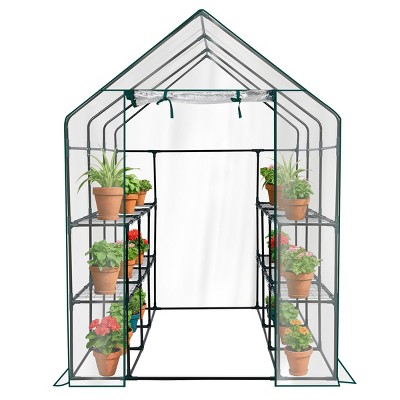 SEVOBAL Greenhouse Outdoor Durable PE Plant Green House for Frost Protection Shelf Clips Roll-up Zipper Door Walk-in for Planter, Clear, 99"*37"*13"