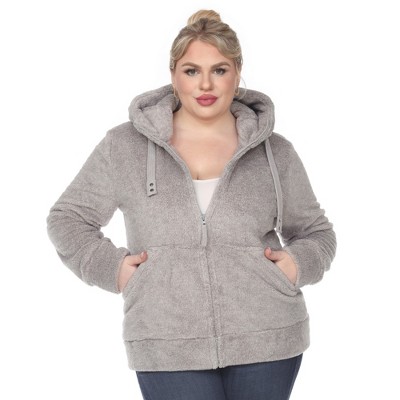 Plus Size Hooded High Pile Fleece Jacket Grey 1x- White Mark : Target