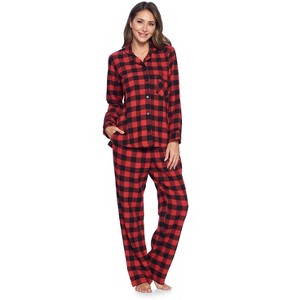 Ashford & Brooks Women's Flannel Plaid Pajamas Long Pj Set - 1 of 4