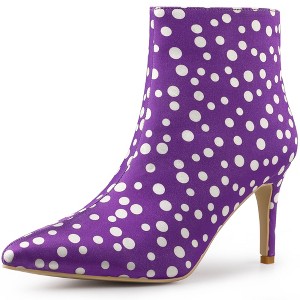 Allegra K Women's Polka Dots Pointed Toe Side Zip Stiletto High Heel Ankle Booties - 1 of 4