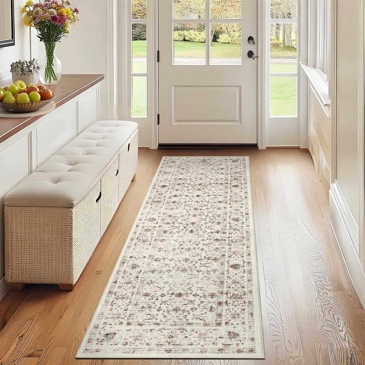 Garvee Vintage Floral Print Area Rug Washable Living Room Bedroom Area Rug Soft Non Slip Low Pile Carpet - thumbnail 2