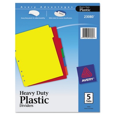 Avery Write-On Heavy-Duty Plastic Tab Dividers with White Labels 5-Tab Letter