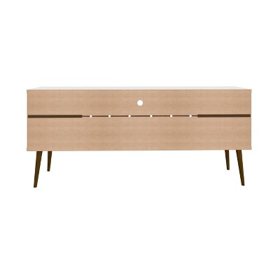 Bradley 63'' Glossy White and Rustic Brown Wood TV Stand with Cabinet