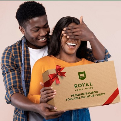 Natural Bamboo Foldable Bathtub Caddy Tray with Accessories