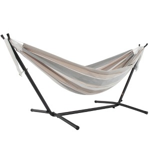 Vivere Double Sunbrella Hammock with Steel Stand, Portable Outdoor Lounge, Dove - 1 of 4