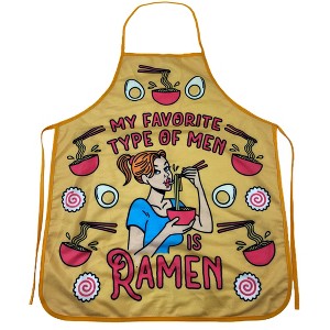 My Favorite Type Of Men Is Ramen Funny Noodles Graphic Novelty Kitchen Smock - Crazy Dog Bakeware Yellow Apron - 1 of 4