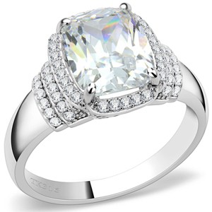 Slickblue Clear Cubic Zirconia Polished Stainless Steel Ring - Oblong Halo Engagement Ring for Women, Size 5-10 - 1 of 4
