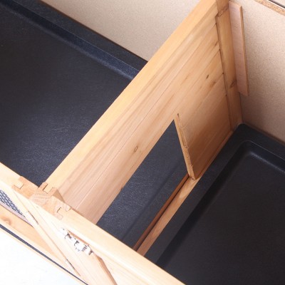 Natural Beige Wooden Rabbit Hutch with Waterproof Roof and Feeding Trough