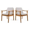 Set of 2 Outdoor Wicker Dining Armchairs, Acacia Wood Frame in Teak Finish with Waterproof Cushions, Garden Dining Set – Koiai - 3 of 4