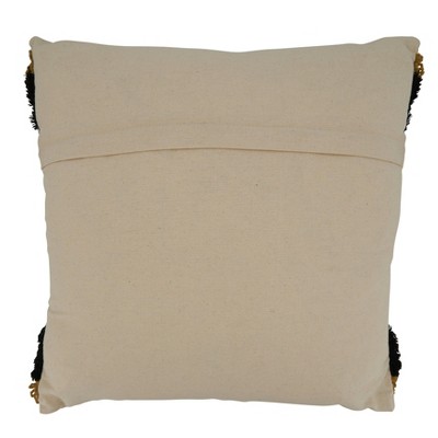 Gold and Black Embroidered Cotton Square Pillow