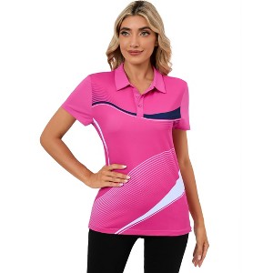 Clearlove Women's Geometric Print Short Sleeve Polo Shirt Breathable Cotton Blend Casual Collared Top - 1 of 4
