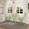 Jojoka 3-Piece Patio Bistro Set with Round Table & 2 Folding Chairs, Powder-Coated Iron Frame, Space-Saving and Portable, Green - 3 of 4
