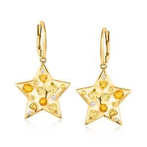 Ross-Simons 1.55 ct. t.w. Orange and Yellow Citrine Star Drop Earrings With .11 ct. t.w. Lab-Grown Diamonds in 18kt Gold Over Sterling - 1 of 3