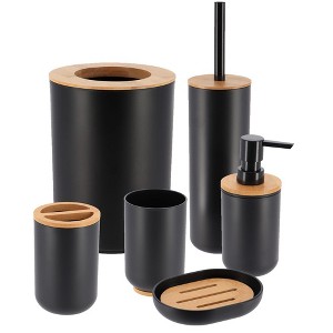 Evideco French Home Goods Black Padang Bathroom Accessory Set 6-Pieces Bamboo - 1 of 4
