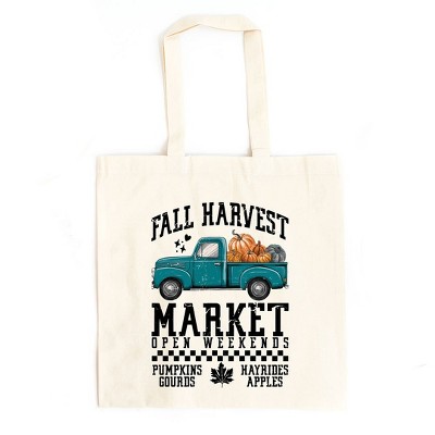 City Creek Prints Fall Harvest Truck Canvas Tote Bag - 15x16 - Natural
