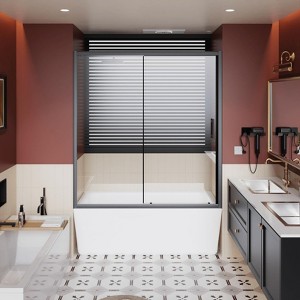 ORRD 60" x 62" Single Sliding Shower Door – Clear Tempered Glass with Black Stainless Steel Handle - 1 of 4