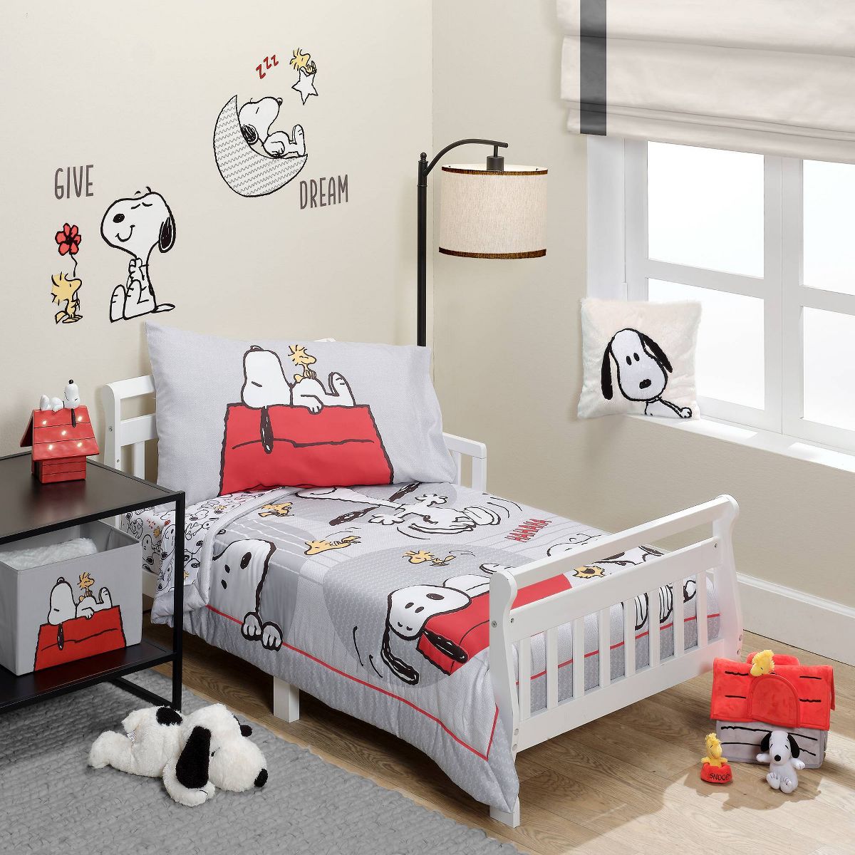 Lambs & Ivy 4pc Snoopy Love Toddler Bedding Set - Gray/Red/White - thumbnail 8