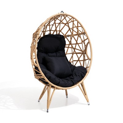Pellebant Outdoor Patio Wicker Basket Egg Chair with Cushion, Or as Hanging Chair