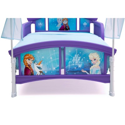 Front of bed with large Frozen panels and canopy rails